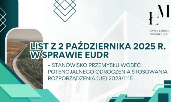 List z 2 października 2025 r. w sprawie EUDR – stanowisko przemysłu wobec potencjalnego odroczenia stosowania Rozporządzenia (UE) 2023/1115