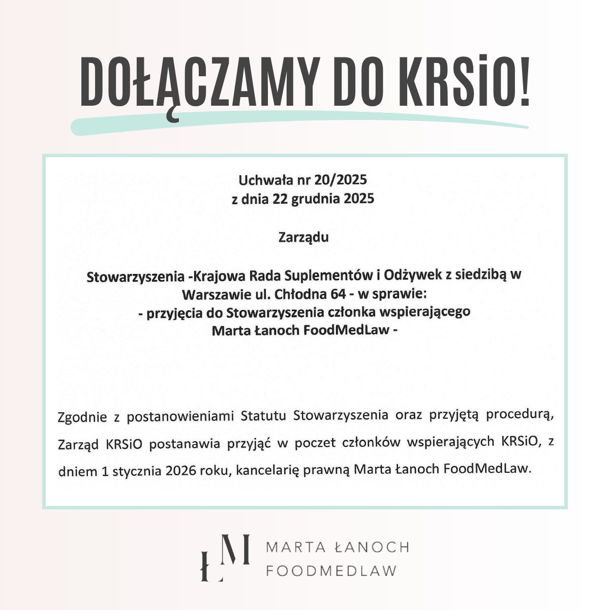 FoodMedLaw członkiem KRSiO!
